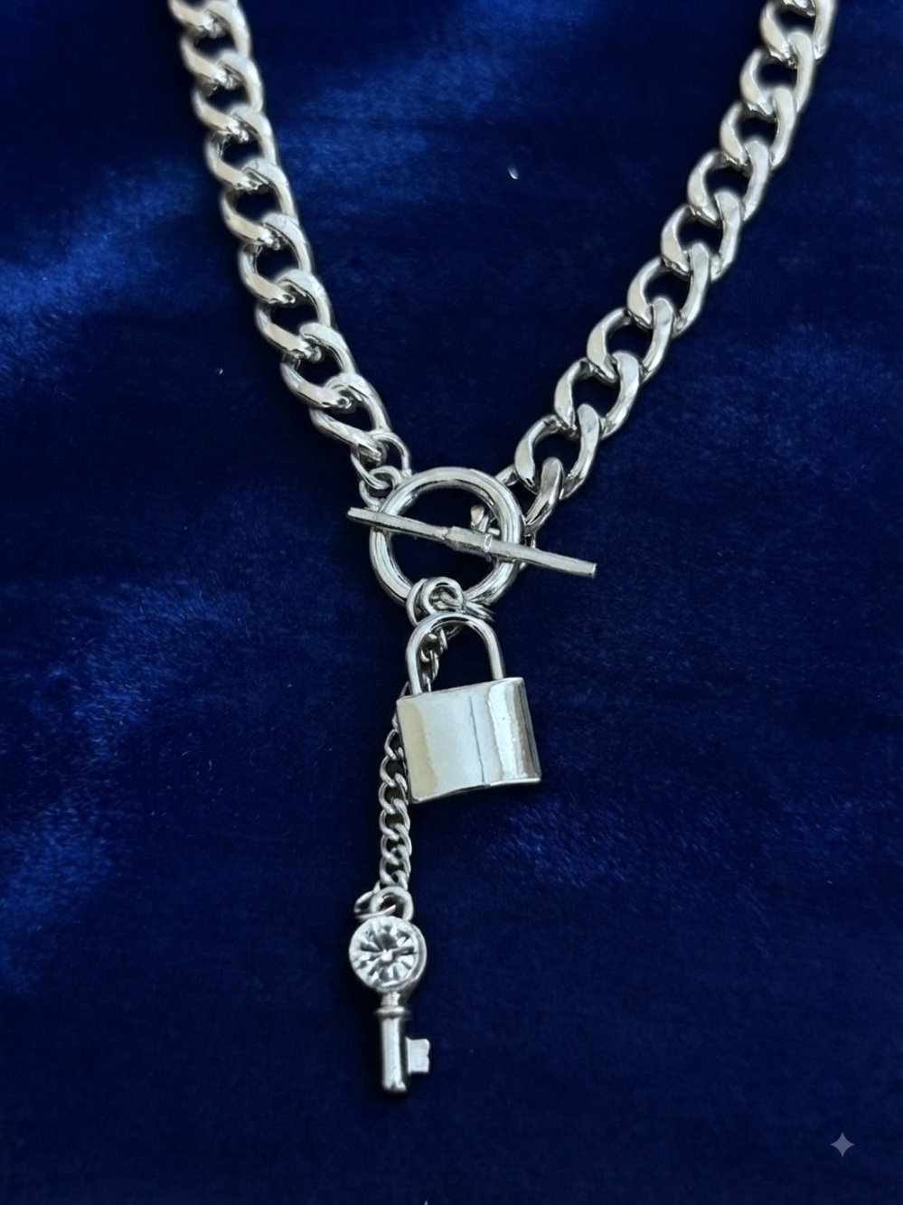 Silver-Tone Padlock & Key Charm Chain Necklace